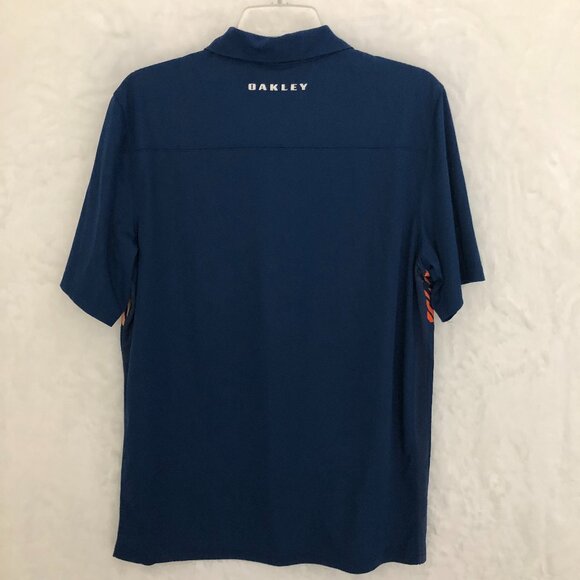 Oakley Polo Shirt Men’s Large Navy Blue Multi-Color Striped Short Sleeve - Picture 2 of 8